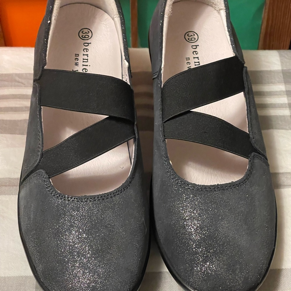 bernie mev. Gray Sparkle Mary Jane Flats with Cross Straps
